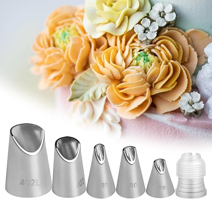 6-Piece Stainless Steel Rose Piping Tip Set 6-Piece Stainless Steel Rose Piping Tip Set