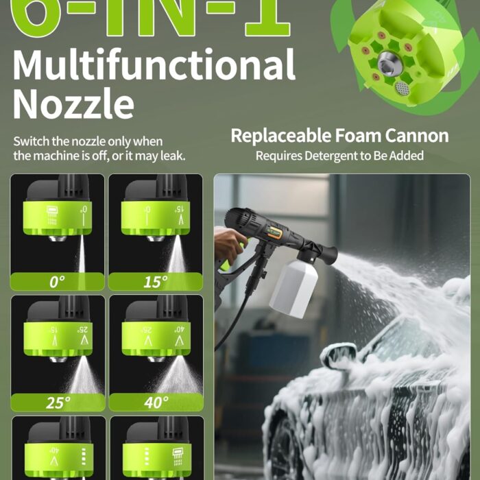 Cordless Pressure Washer Battery Powered; 990PSI Cordless Power Washer with 6-in-1 Nozzle 02