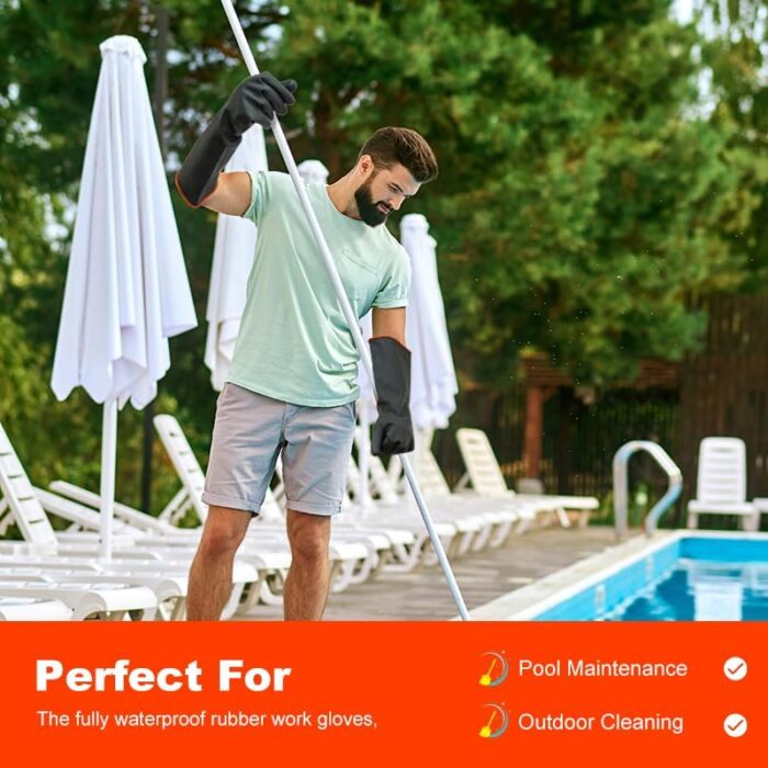 Chemical Resistant Latex Gloves, 18'' Industrial Heavy Duty Work Rubber Glove, Black Color One Pair 04