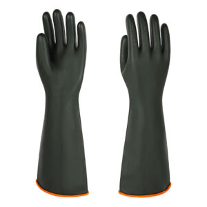 Chemical Resistant Latex Gloves — 18" Industrial Heavy-Duty Rubber Gloves, Black (One Pair)