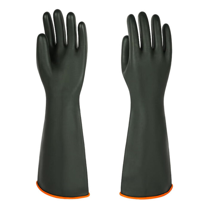 Chemical Resistant Latex Gloves, 18'' Industrial Heavy Duty Work Rubber Glove, Black Color One Pair