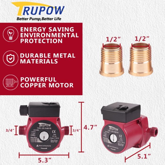 Trupow Circulation Pump NPT 110V Hot Water 3-Speed Circulation Pump Circulator Pump 03 Trupow Circulation Pump NPT 110V Hot Water 3-Speed Circulation Pump Circulator Pump 03