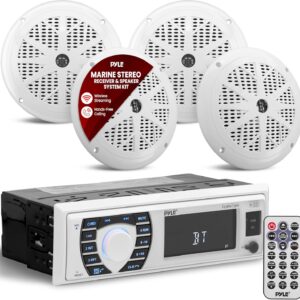 Pyle Bluetooth Marine Stereo Receiver - 12V Single DIN Boat In-Dash Radio with Digital LCD - RCA - M